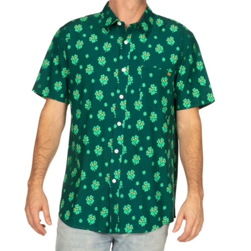 Tipsy Elves Men Small Cool Clover Button-Down‎ Cotton-Blend Shirt Pocket